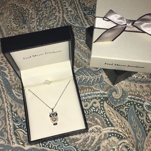 Citrine/White Sapphire Owl Pendant Sterling Silver